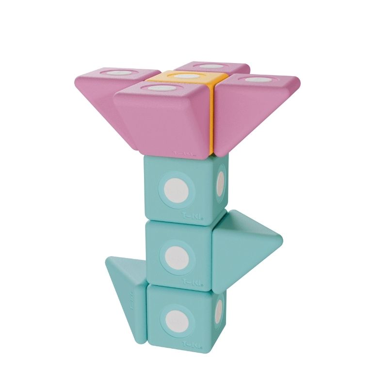 TUKI BIG Smart Magnetic Blocks Smart 10 arranged into a flower figure, demonstrating the expressive 3D imaginative construction achievable with 10 large-format magnetic foam blocks in 3 Smart TUKI shapes