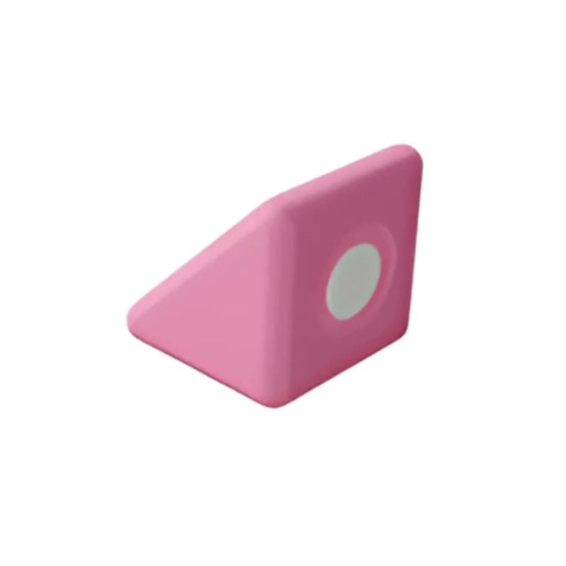 TUKI BIG Smart Magnetic Foam Block pink triangle from the Smart 10 set, one of 3 Smart TUKI shapes, showing the angled face construction and rotating neodymium magnet capsule that enables full-angle connectivity with all other TUKI BIG SMART and BUILDER blocks
