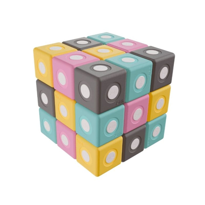 TUKI BIG Smart Magnetic Blocks Set Smart 30 clean landscape view showing all 30 large 10cm magnetic EVA foam blocks in 3 Smart shapes including the pyramid, the 1-2 child SMART range set for paired play and floor-scale construction across Canada and the US