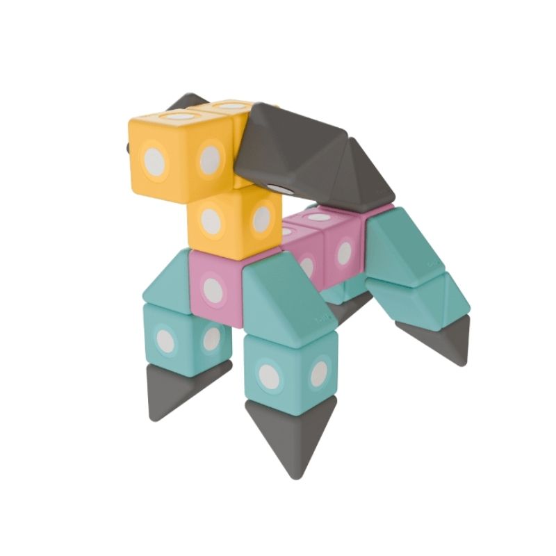 TUKI BIG Smart Magnetic Blocks Smart 50 arranged into a dog figure, showing the open-ended 3D imaginative construction and full-angle rotating neodymium magnet connectivity of the 50-piece 3 Smart TUKI shape group set