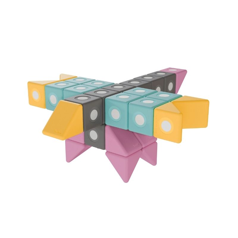 TUKI BIG Smart Magnetic Blocks Smart 75 arranged into a plane figure, showing the architecturally complex 3D construction that the pyramid's angled geometry enables at 75-block scale for 4-6 children