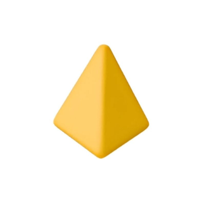 TUKI BIG Smart Magnetic Foam Block yellow pyramid from the Smart 75 set - the defining SMART range shape not found in any BUILDER set - showing the angled faces meeting at a point; with approximately 25 pyramids in the set, this shape is the primary design language of the Smart 75 group construction vocabulary