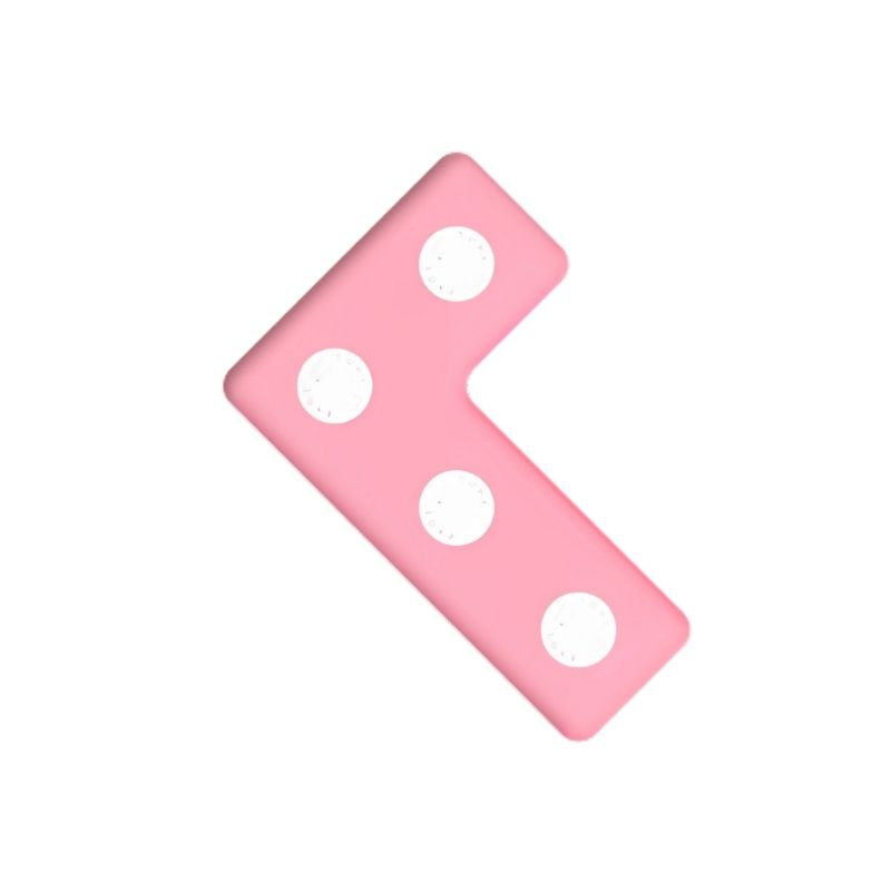 TUKI Regular Magnetic Foam Block pink L-shape from the 48-element award-winning group construction set, showing the lightweight foam construction and rotating magnet capsule design