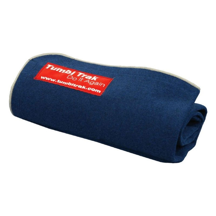 Tumbl Trak Carpet Wall Overlay in rolled storage position showing the hook Velcro border on the reverse side used to attach securely to a Power Launch, Air Floor PRO, or any closed-loop surface for instant Velcro gymnastics training stations