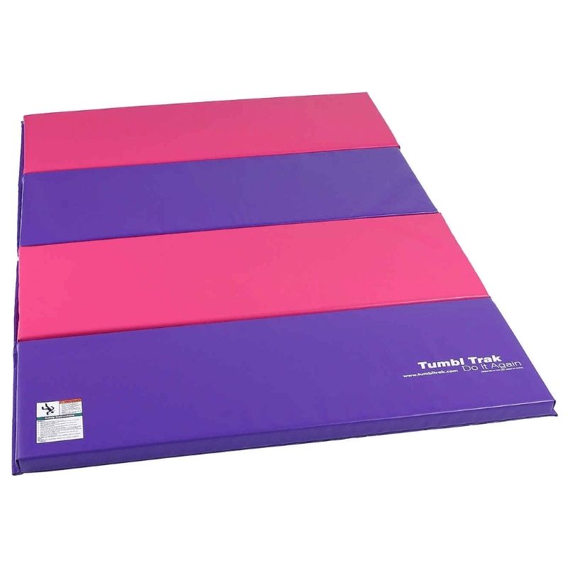 Tumbl Trak Jill Mat in Pink and Purple showing the full 6ft x 4ft x 2in landscape view of the early years gymnastics mat with dual-layer foam construction for forward rolls, backward rolls, and beginner gymnastics skills