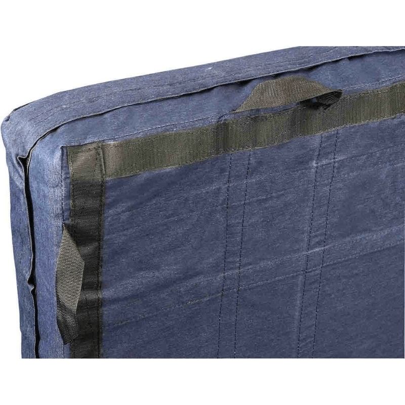 Underside view of the Tumbl Trak Pit Pillow showing the four-sided Velcro hook and loop fasteners that enable Smart Mat Technology connectivity with other Tumbl Trak mats and multi-mat landing surface configurations