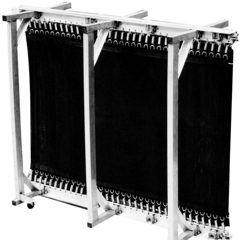 Tumbl Trak Porta Trak underside view showing the aluminium frame construction, built-in casters for wheeled storage when folded, and the folding hinge mechanism that allows the portable tumbling track to fold without tools