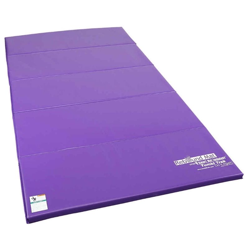 Tumbl Trak Rebound Mat in Purple showing the 5x10ft springier dual-layer foam gymnastics and cheer stunting mat with four-sided Velcro edges for connecting multiple mats in any direction