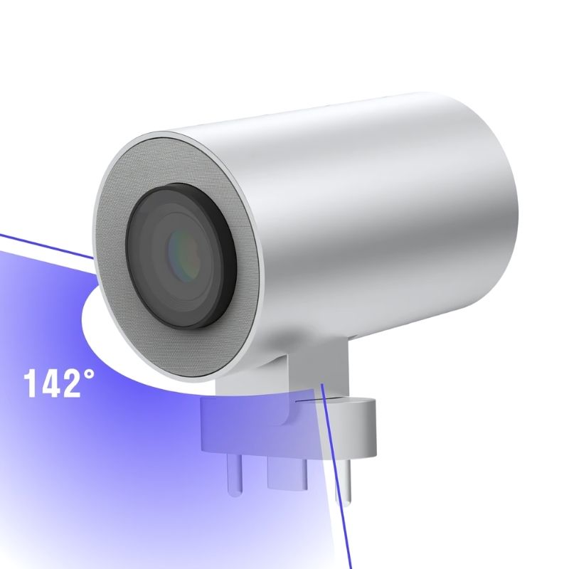 Vibe Smart Camera detailed view showing the Sony 4K CMOS sensor, 142-degree super-wide field of view lens, and 6-microphone array design for the Vibe Board S1 interactive whiteboard