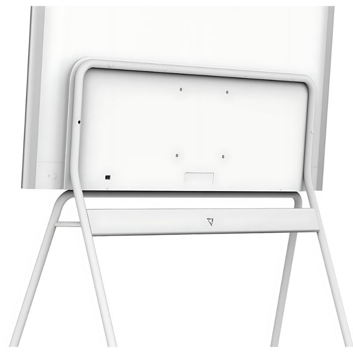 Vibe rolling mobile stand for the 55-inch Vibe Board S1 back view in White showing the rear profile, mounting bracket, and structural design for stable interactive whiteboard support