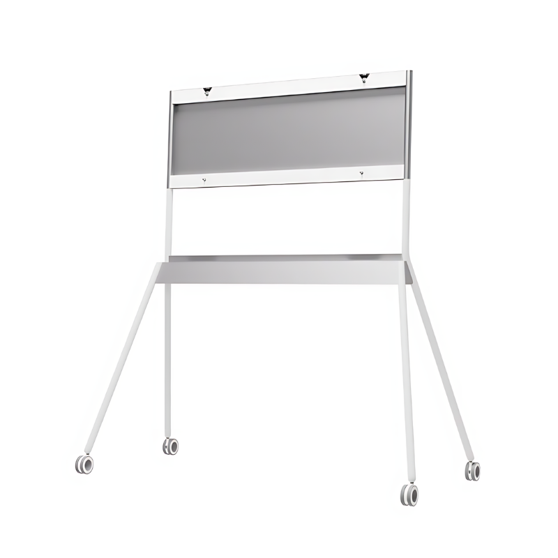 Official Vibe rolling mobile stand for the 75-inch Vibe Board S1 clean landscape view, showing the heavy-duty castor wheels and sleek profile available in White, Blue, Green, and Red for classroom and institutional deployments