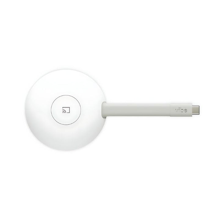 Vibe Tap USB-C wireless screencasting adapter close-up view showing the compact dongle design for 4K wireless screen sharing with the Vibe Board S1 without WiFi