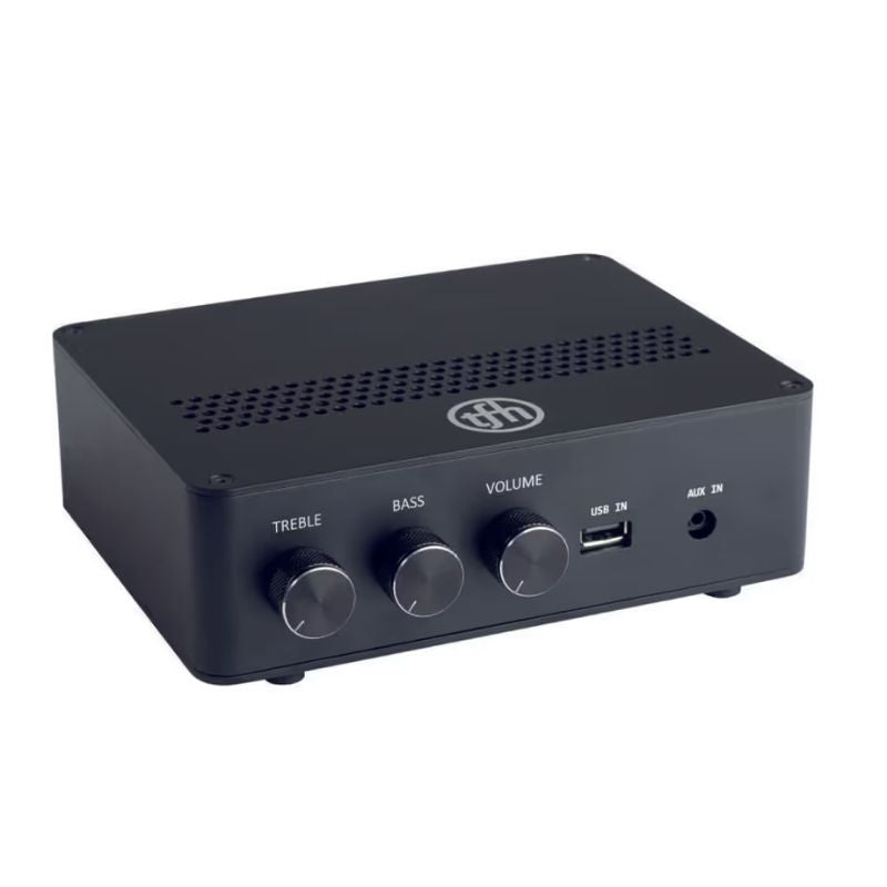 TFH amplifier receiver included with the Vibroacoustic Long Easy Lounger, with treble, bass and volume controls for adjustable vibration therapy