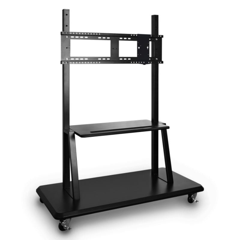 Close angled view of the ViewSonic VB-STND-001 mobile cart highlighting the adjustable VESA mounting bracket on this ViewBoard stand