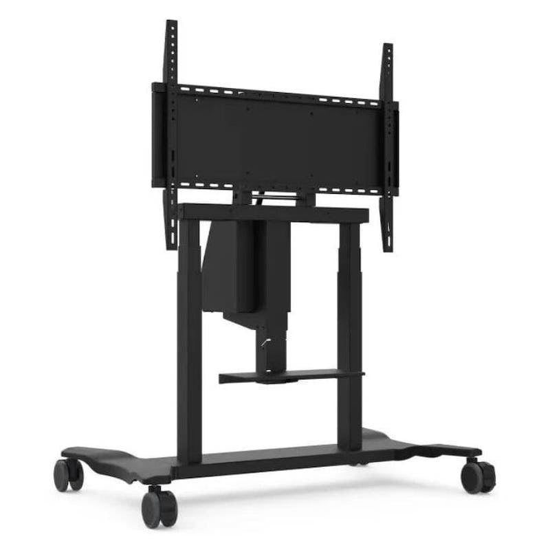 ViewSonic VB-STND-008 motorized trolley cart angle overview showing full height range and compact footprint for multi-room display sharing
