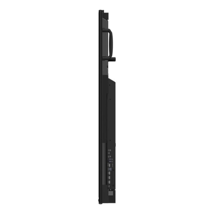 Side profile view of the ViewSonic ViewBoard IFP63 Series interactive display showing panel depth and connectivity ports for classroom and meeting room setups