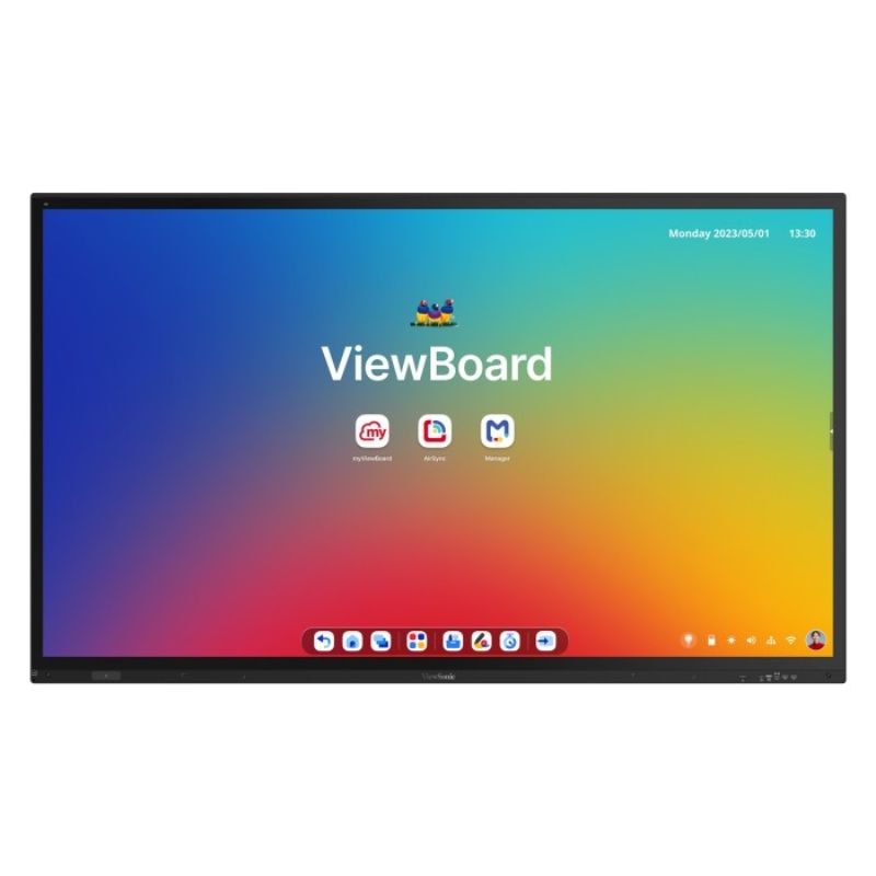 ViewSonic ViewBoard IFP8663 86 inch interactive display shown front-on with the ViewBoard home screen active, a 4K EDLA-certified interactive display for meeting rooms and classrooms