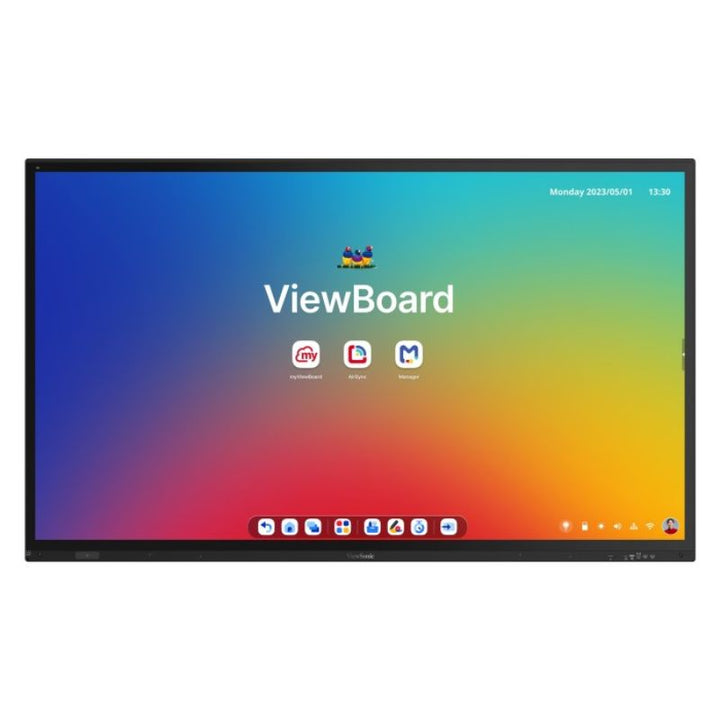 ViewSonic ViewBoard IFP8663 86 inch interactive display shown front-on with the ViewBoard home screen active, a 4K EDLA-certified interactive display for meeting rooms and classrooms