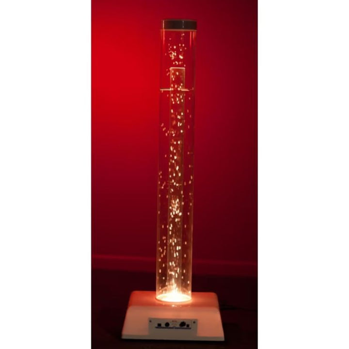 TFH Hurricane Tube waterless bubble tube glowing red, a sensory bubble tube for calming spaces
