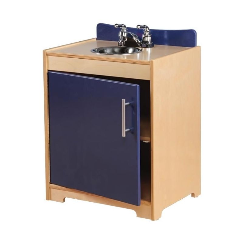 Whitney Brothers Monaco Kitchen sink unit showing the real chrome faucet and premium birch plywood construction, designed for classroom and home dramatic play