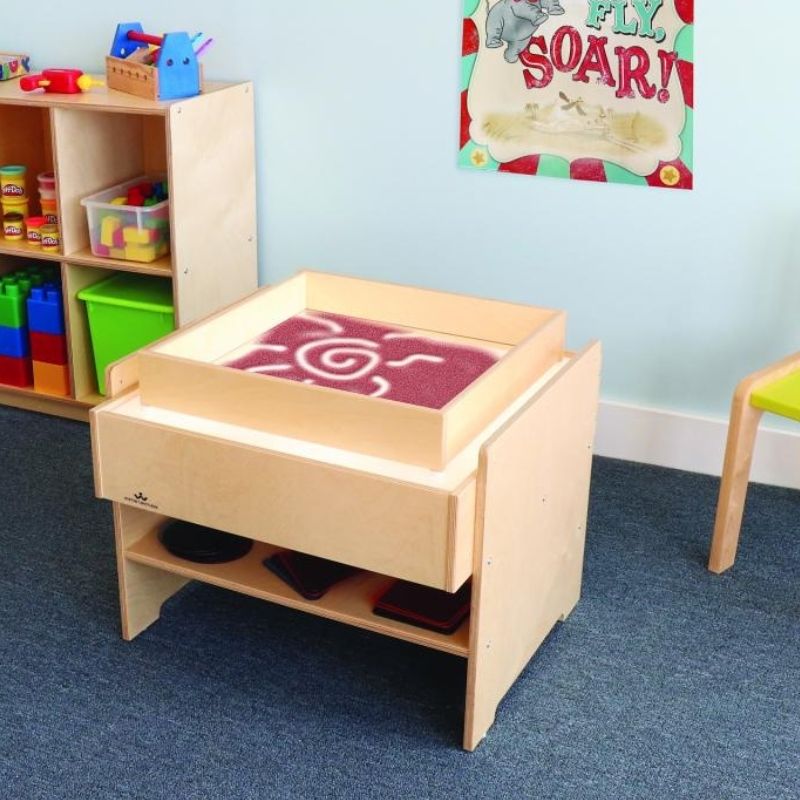 Whitney Brothers Superbright LED Light Table WB0724 portrait view showing the full compact 25.5" birch plywood table with SuperBright LED illuminated surface and undershelf storage