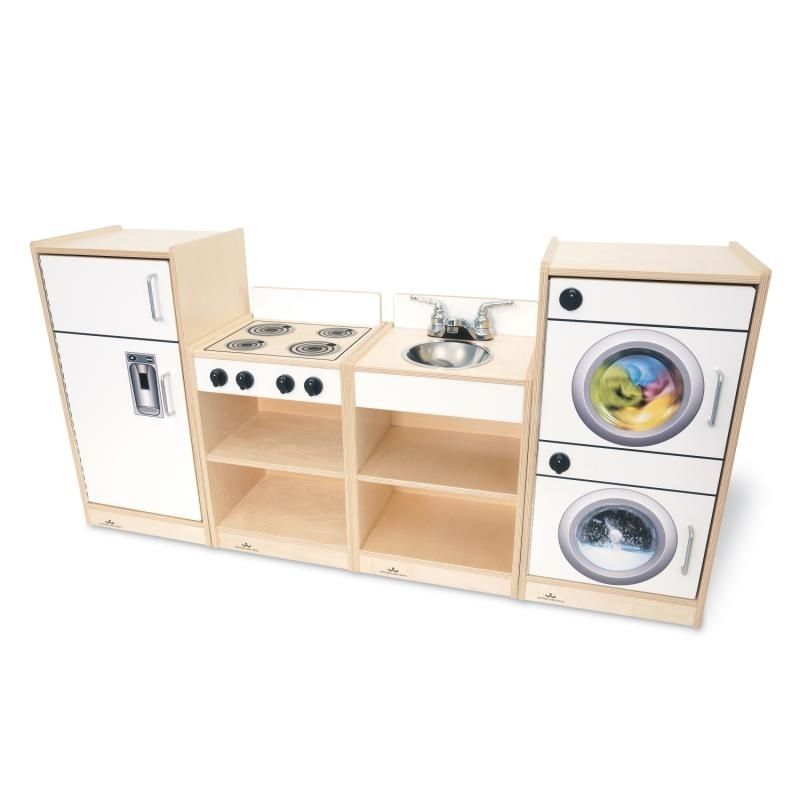 Whitney Brothers Let's Play Toddler Kitchen Ensemble Natural side view - please confirm this image shows the Natural (WB2070) variant before publishing this alt text
