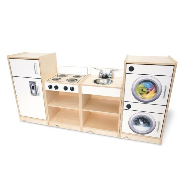 Whitney Brothers Let's Play Toddler Kitchen Ensemble Natural side view - please confirm this image shows the Natural (WB2070) variant before publishing this alt text