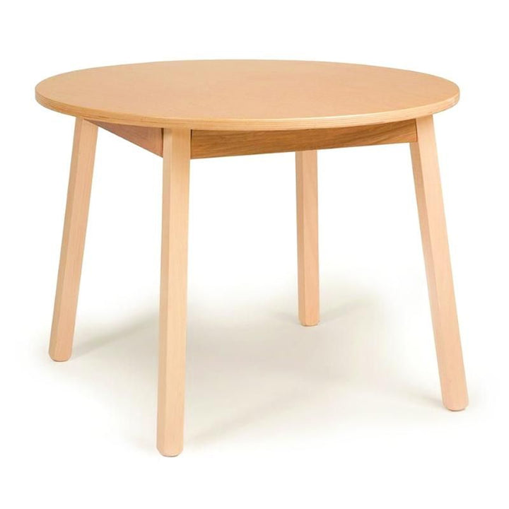 28" round children's table with a natural birch plywood top and solid maple legs, the wooden kids table in the Whitney Brothers Table and Two Chair Set